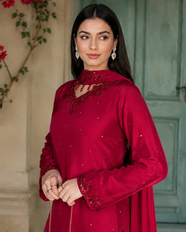 Areen-3 Piece Luxury Silk Suit with Farshi Shalwar